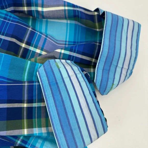 Alan Flusser Shirt Mens L Large Blue Plaid Button Down Long Sleeve Flip Cuff - Picture 11 of 11